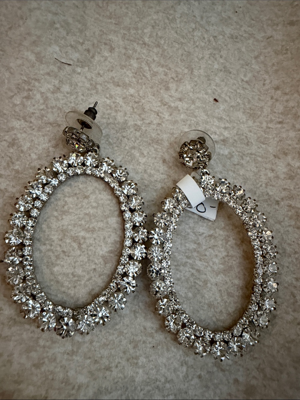 Crystal Oval Drop Earrings - Silver Sparkle vintage
